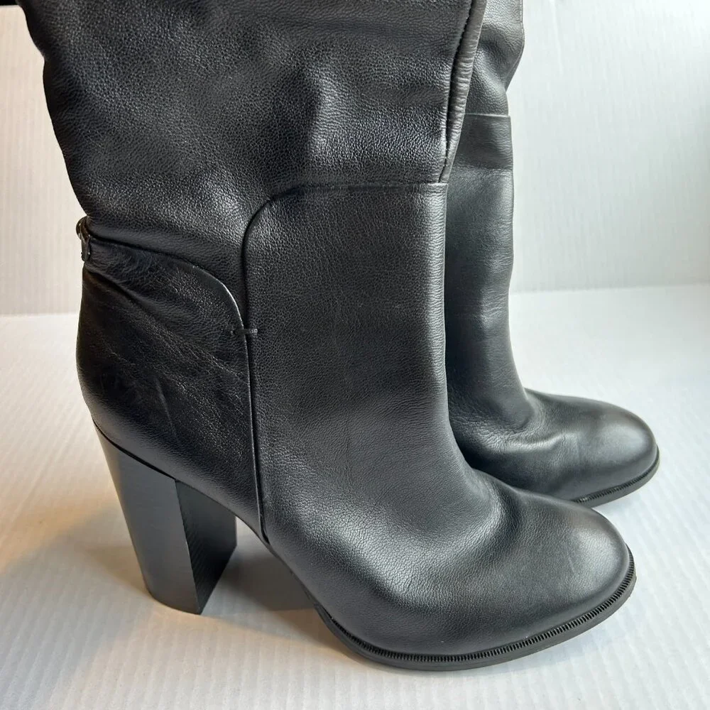 Liz & Co Black Leather Women's Calf Height Boots Size 9 Heel 4" - Picture 2 of 15